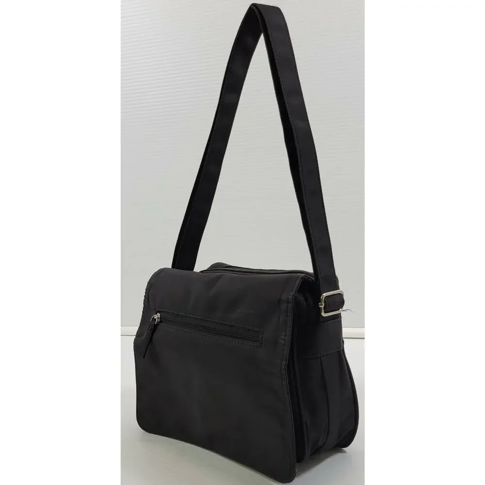 Black Shoulder Strap Travel Bag Flip Lid ID Money Holder Luggage